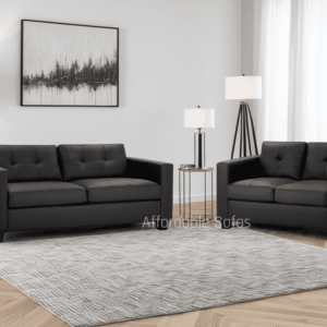 Jerry Black Faux Leather Sofa 3+2 Set - Image 1