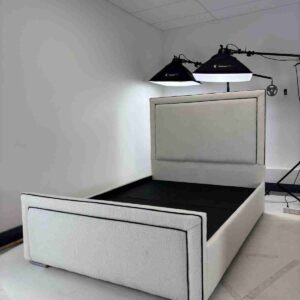 Lorenzo slate bed frame Bouncle fabric or Plush Velvet - Image 1