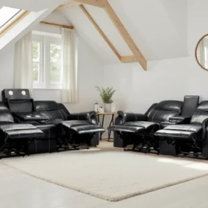 Galaxy Tech Electric Recliner Sofa Black 3+2+1 Set - Image 3
