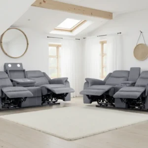 Galaxy Tech Electric Recliner Sofa Grey Fabric 3+2+1 - Image 2